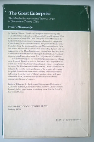 The Great Enterprise: The Manchu Reconstruction of Imperial Order in SeventeenthCentury China,Used