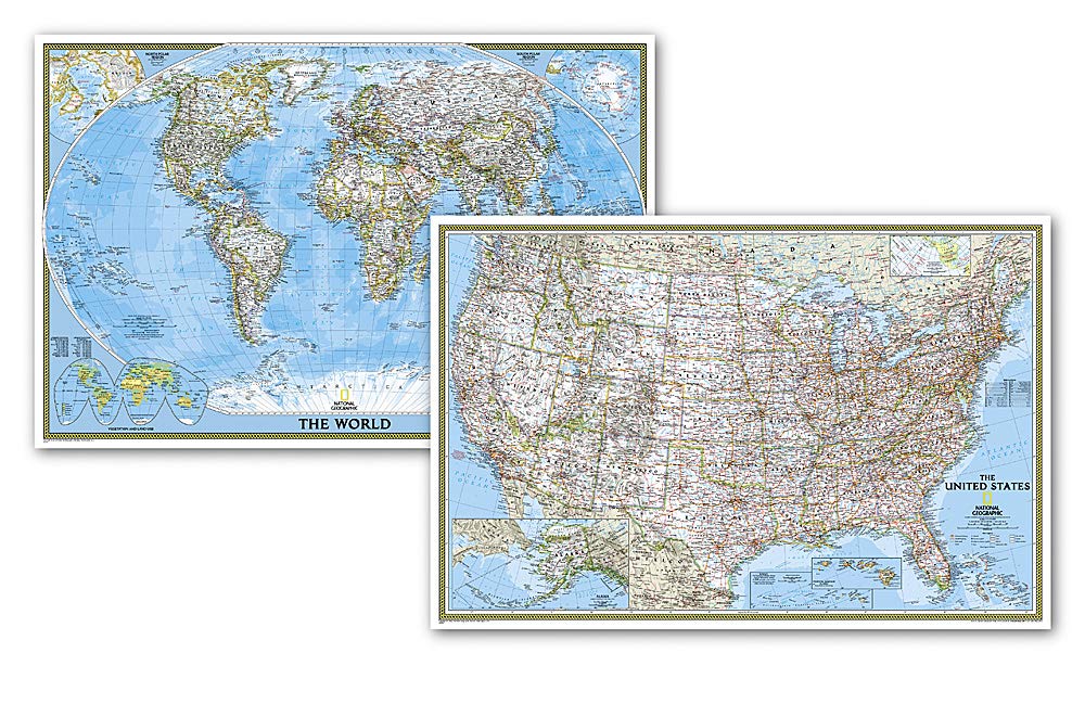National Geographic World and United States Maps  Classic (Poster Size: 36 x 24 in) [Map Pack Bundle] (National Geographic Refe,Used