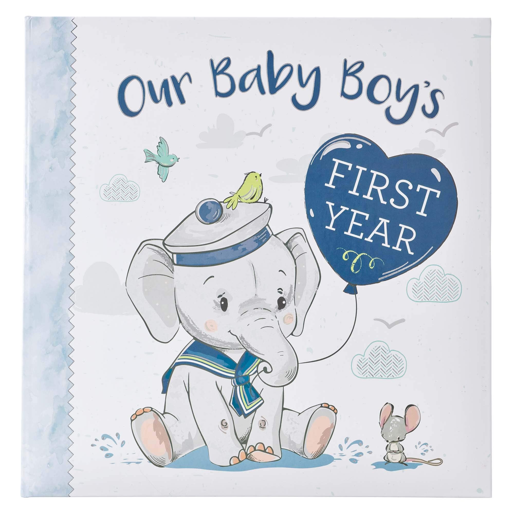 Christian Art Gifts Boy Baby Book of Memories Blue Keepsake Photo Album Our Baby Boy's First Year Memory Book Baby Book with Bib,Used
