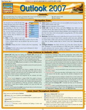 Outlook 2007 (Laminated Reference Guide; Quick Study Computer),Used