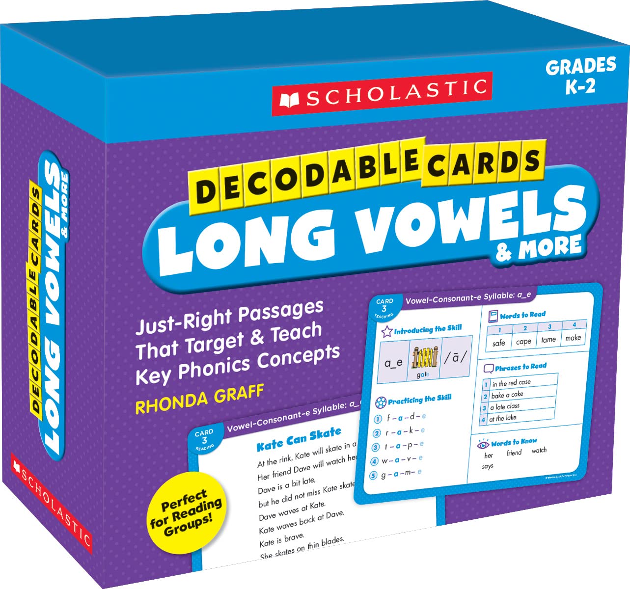 Decodable Cards: Long Vowels & More: JustRight Passages That Target & Teach Key Phonics Concepts,Used