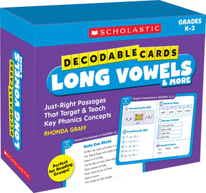 Decodable Cards: Long Vowels & More: JustRight Passages That Target & Teach Key Phonics Concepts,Used