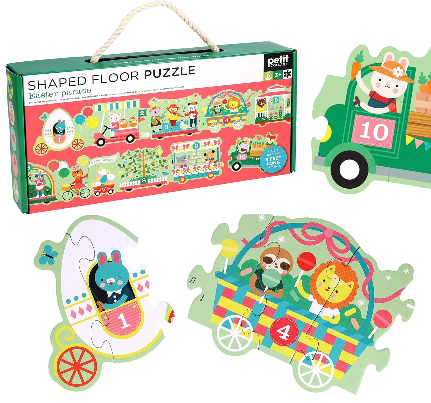 Petit Collage: Easter Parade Shaped Floor Puzzle  Giant 6Ft Long 30Piece Spring Floor Jigsaw For Toddlers 3+  Chunky Pieces W