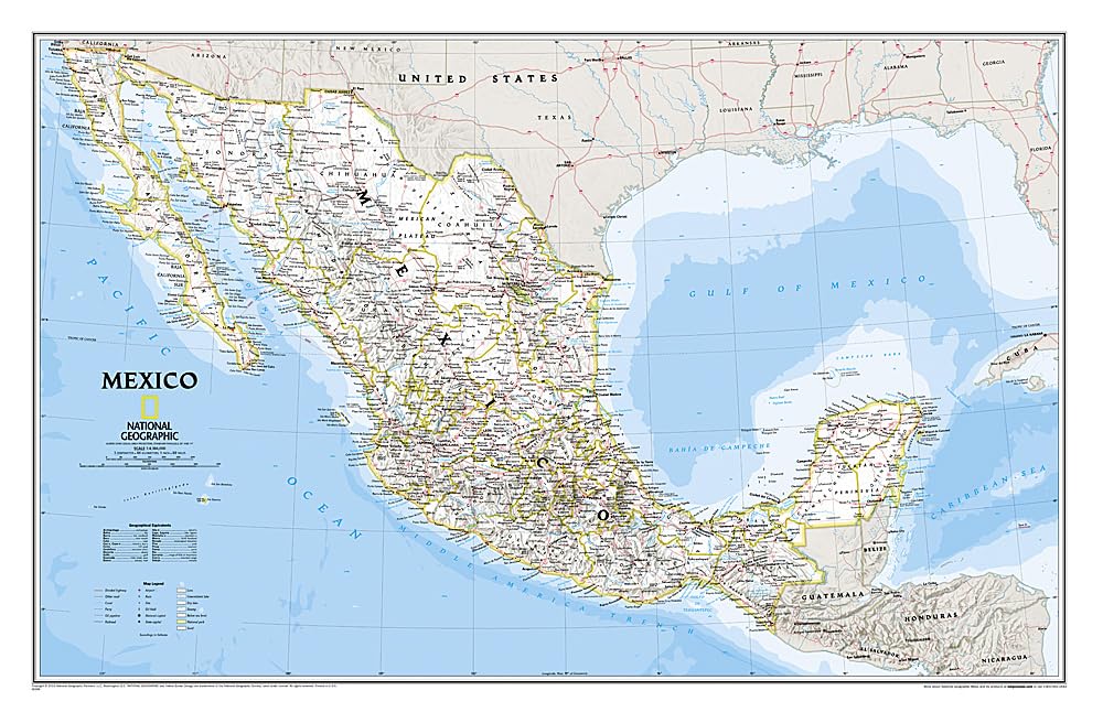 National Geographic Mexico Wall Map  Classic (34.5 x 22.5 in) (National Geographic Reference Map),New