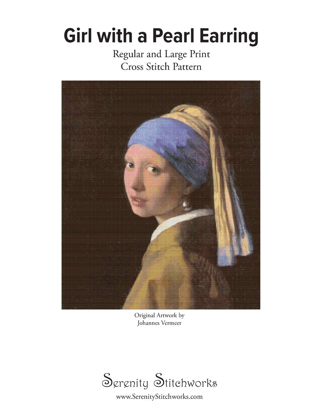 Girl with a Pearl Earring Cross Stitch Pattern  Vermeer: Regular and Large Print Cross Stitch Chart,Used