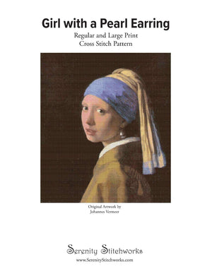 Girl with a Pearl Earring Cross Stitch Pattern  Vermeer: Regular and Large Print Cross Stitch Chart,Used