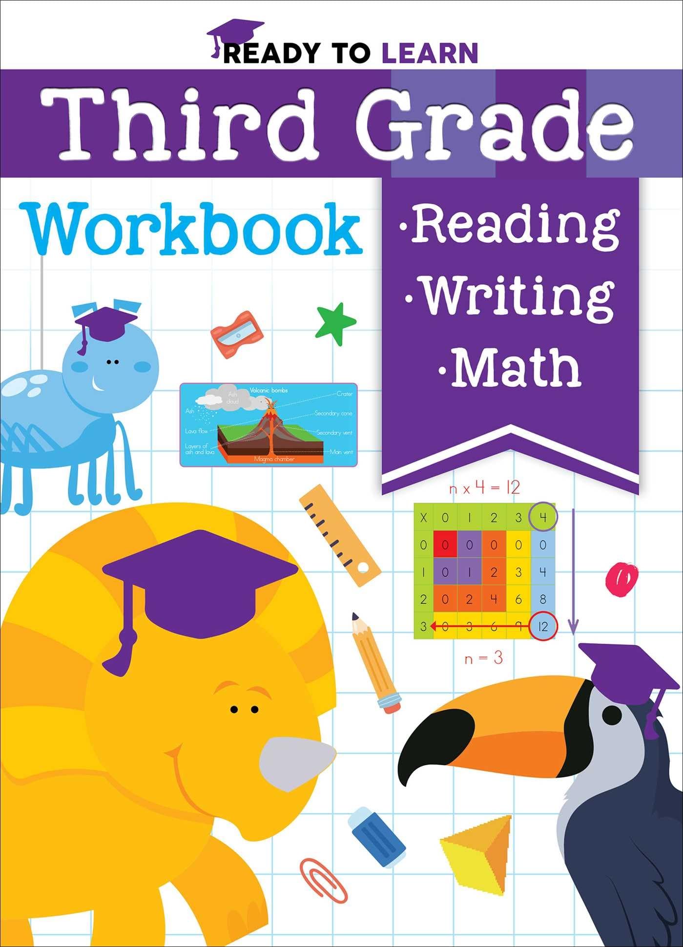 Ready to Learn: Third Grade Workbook: Multiplication, Division, Fractions, Geometry, Grammar, Reading Comprehension, and More!,Used