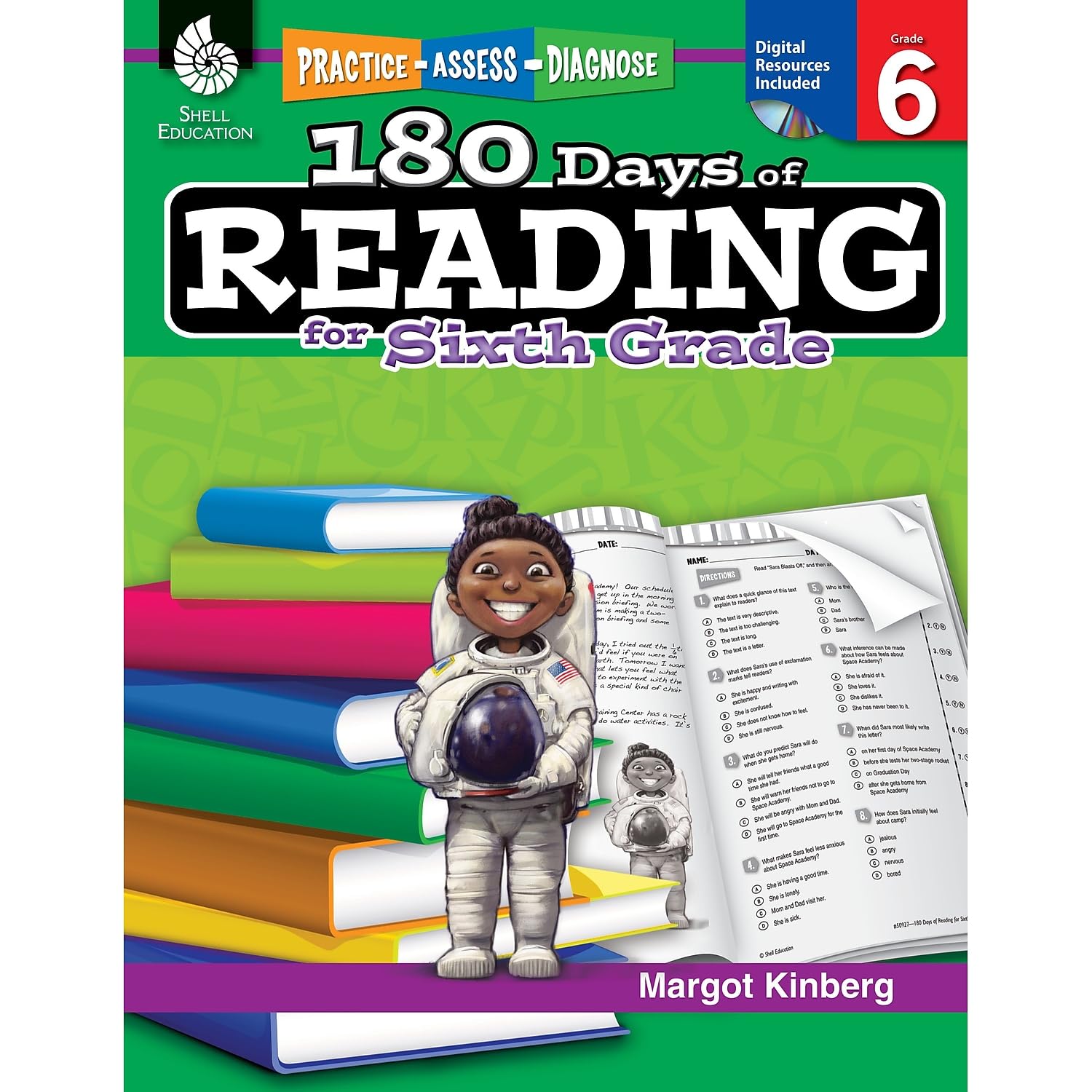 180 Days of Reading: Grade 6  Daily Reading Workbook for Classroom and Home, Reading Comprehension and Phonics Practice, School,Used