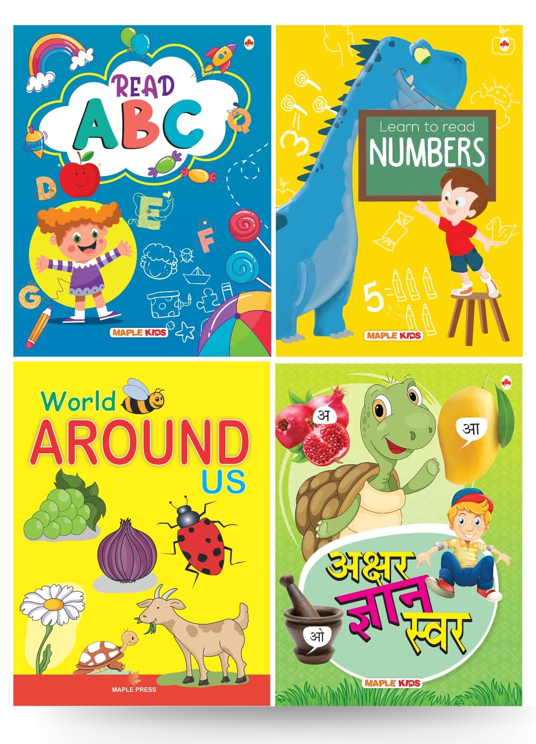 First Learning Picture Books Set For Kids - 3 To 5 Years Old Children - Numbers, Alphabets, Hindi Varnmala, Environment (Set Of 4 Books)