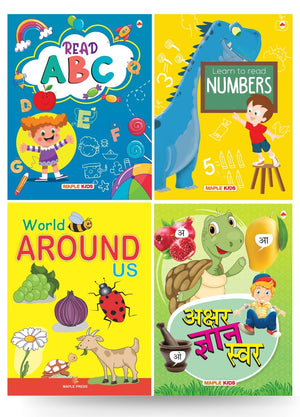 First Learning Picture Books Set For Kids - 3 To 5 Years Old Children - Numbers, Alphabets, Hindi Varnmala, Environment (Set Of 4 Books)