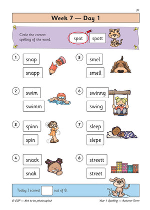 New KS1 Spelling Daily Practice Book: Year 1  Autumn Term (CGP KS1 English),Used