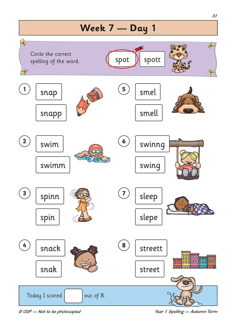 New KS1 Spelling Daily Practice Book: Year 1  Autumn Term (CGP KS1 English),Used