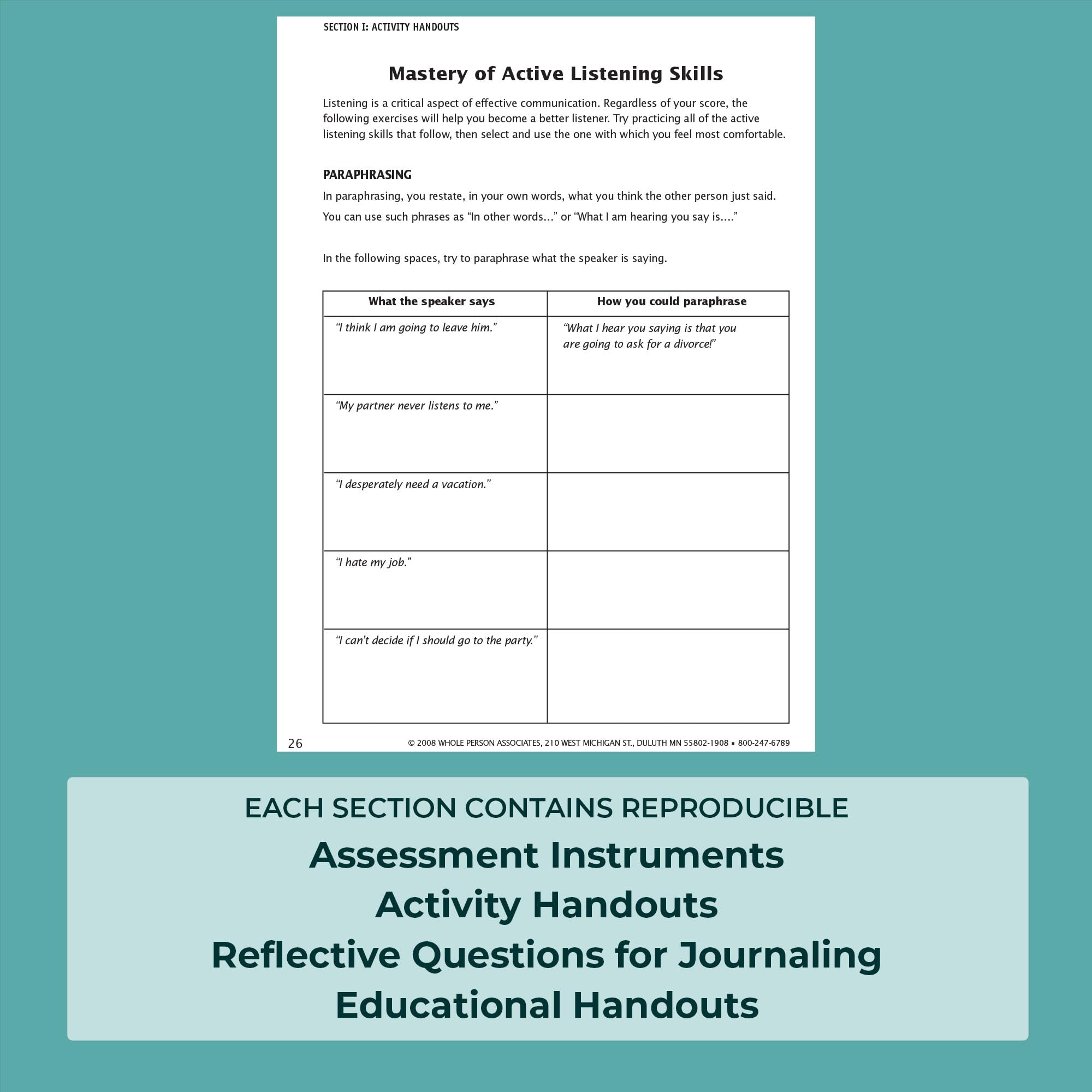 The Communication Skills Workbook  Reproducible SelfAssessments, Exercises & Educational Handouts (Mental Health & Life Skills,Used