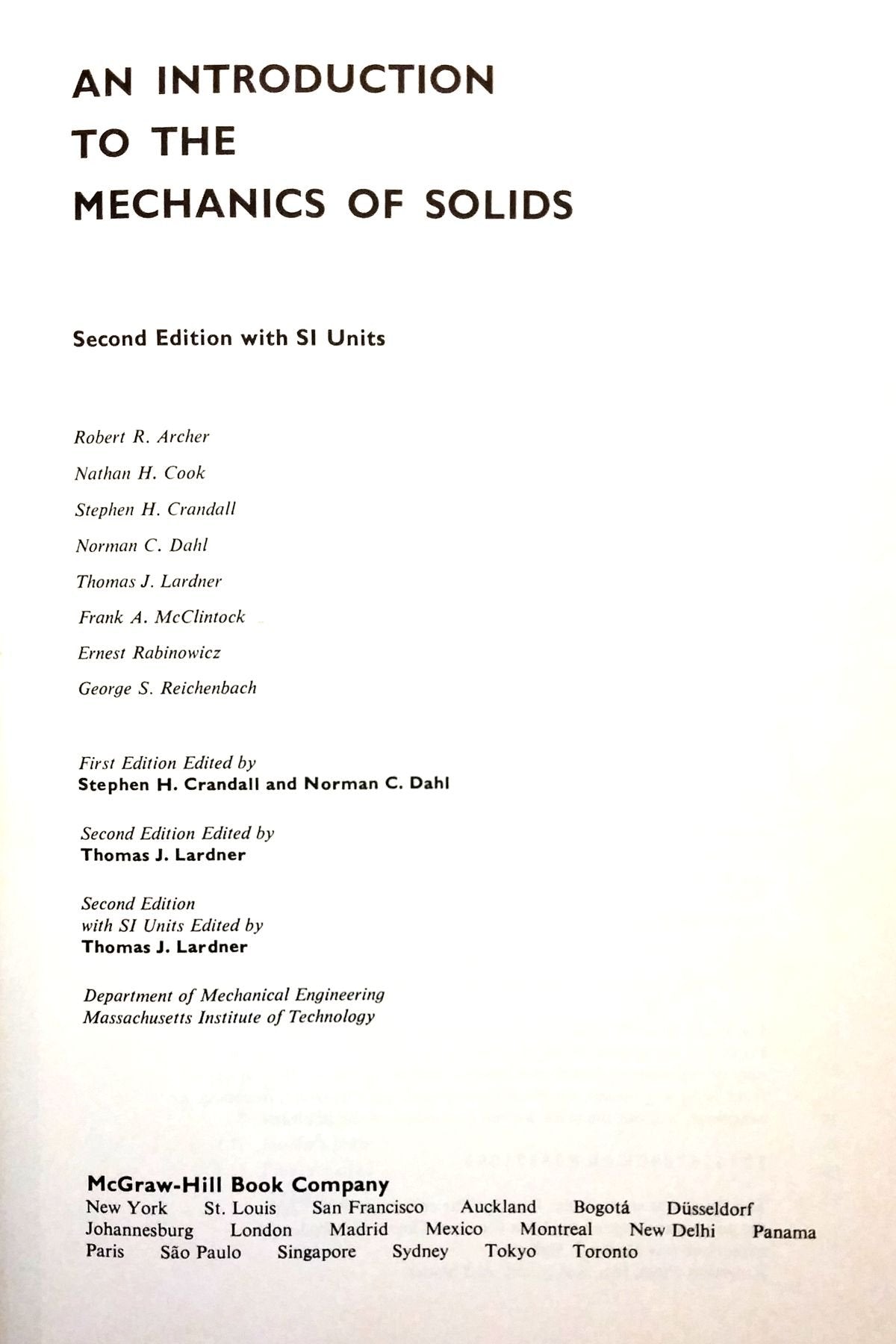 Introduction to the Mechanics of Solids, Second Edition with In SI Units,Used