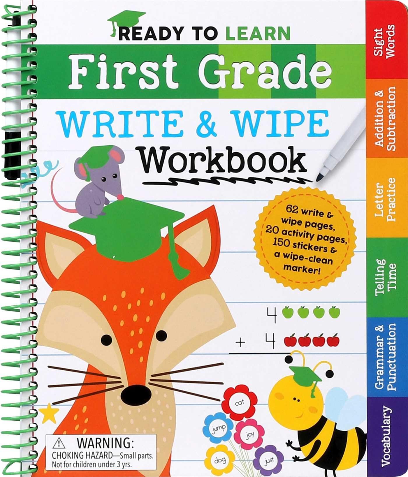 Ready to Learn: First Grade Write and Wipe Workbook: Fractions, Measurement, Telling Time, Descriptive Writing, Sight Words, and,New