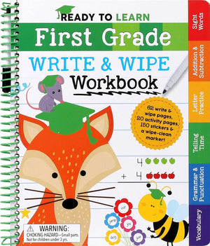 Ready to Learn: First Grade Write and Wipe Workbook: Fractions, Measurement, Telling Time, Descriptive Writing, Sight Words, and,New