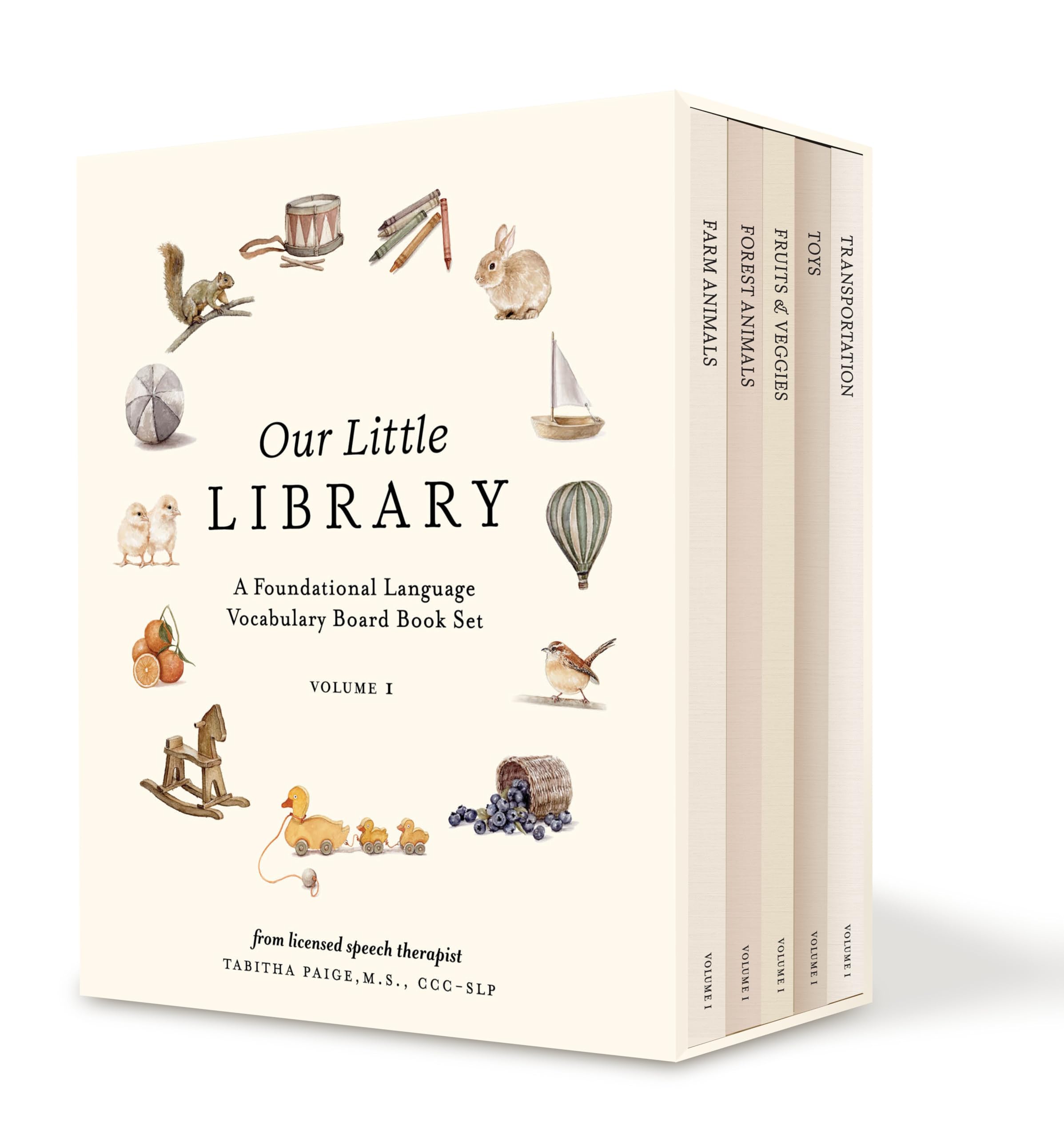 Our Little Library: A Foundational Language Vocabulary Board Book Set For Babies, Including Farm Animals, Forest Animals, Fruits,New