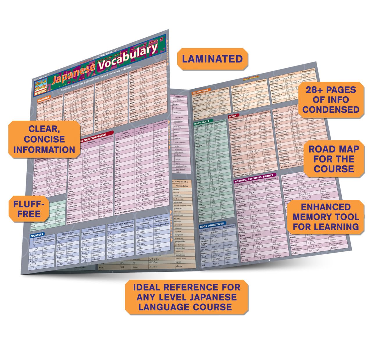 Japanese Vocabulary Laminated Reference Guide (QuickStudy Academic),Used