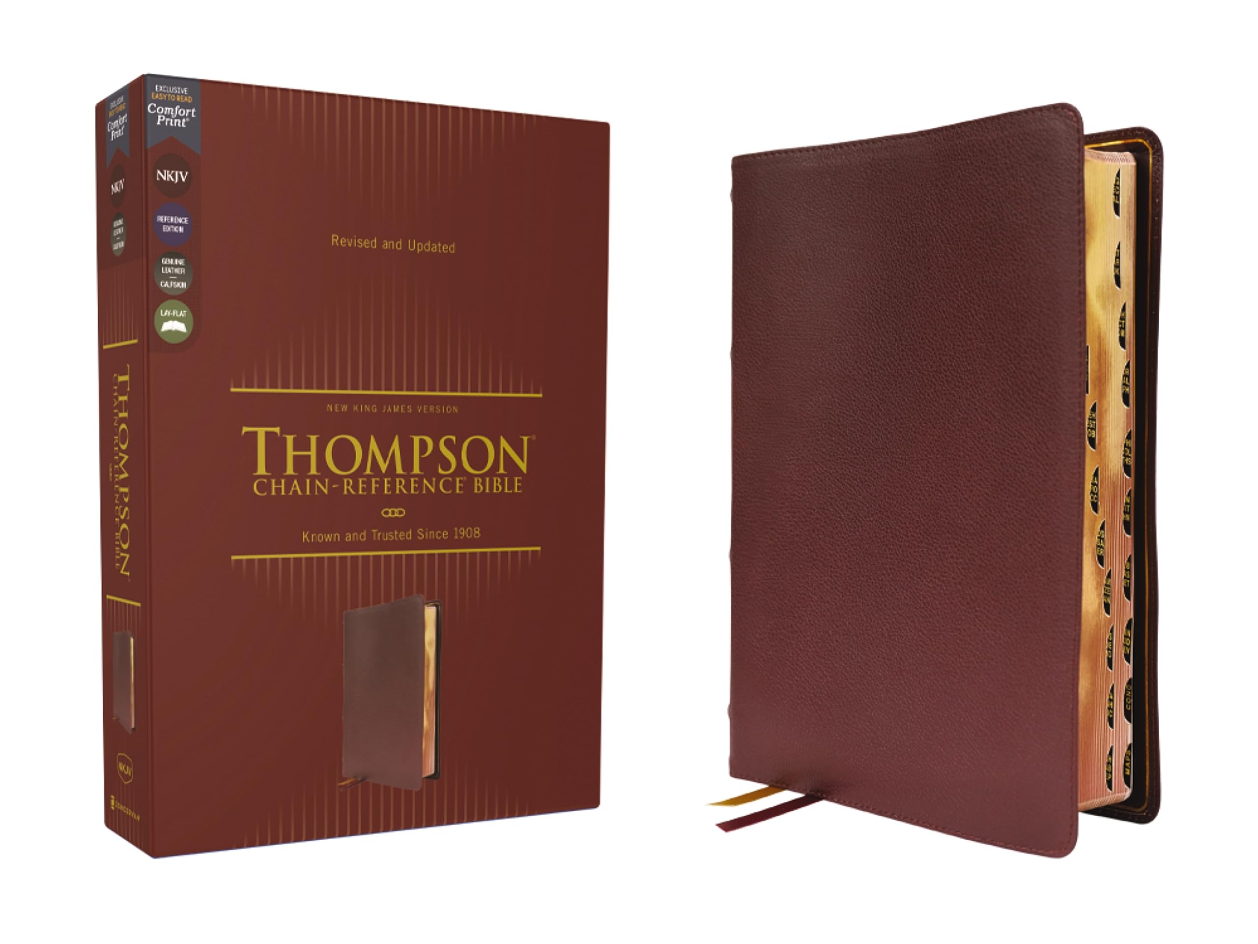 Nkjv, Thompson Chainreference Bible, Genuine Leather, Calfskin, Burgundy, Red Letter, Thumb Indexed, Comfort Print
