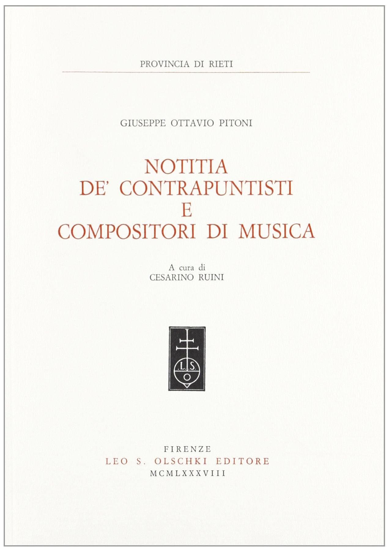 NOTITIA DE' CONTRAPUNTISTI E COMPOSITORI DI MUSICA,Used