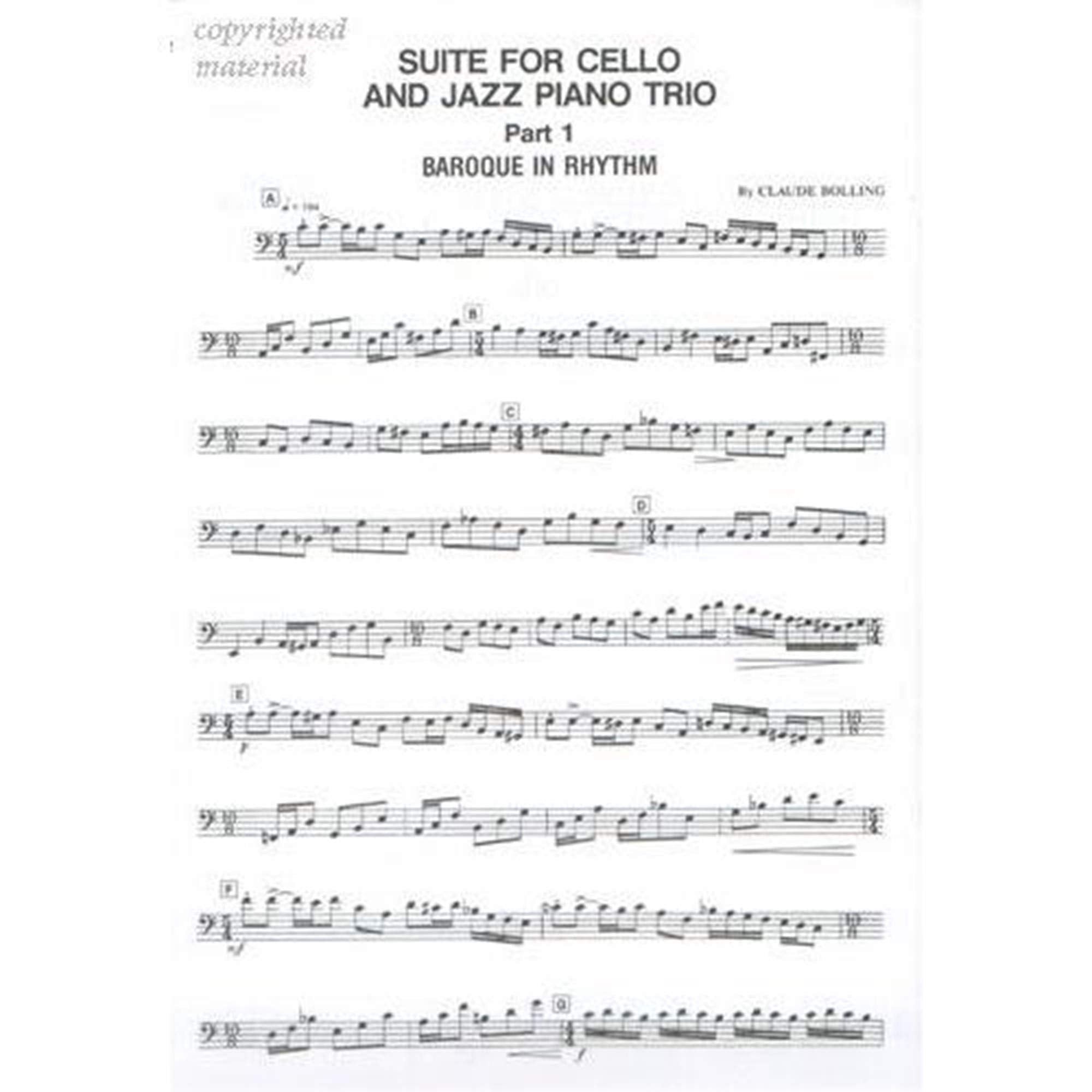 Suite for Cello and Jazz Piano Trio: Set of Parts,New