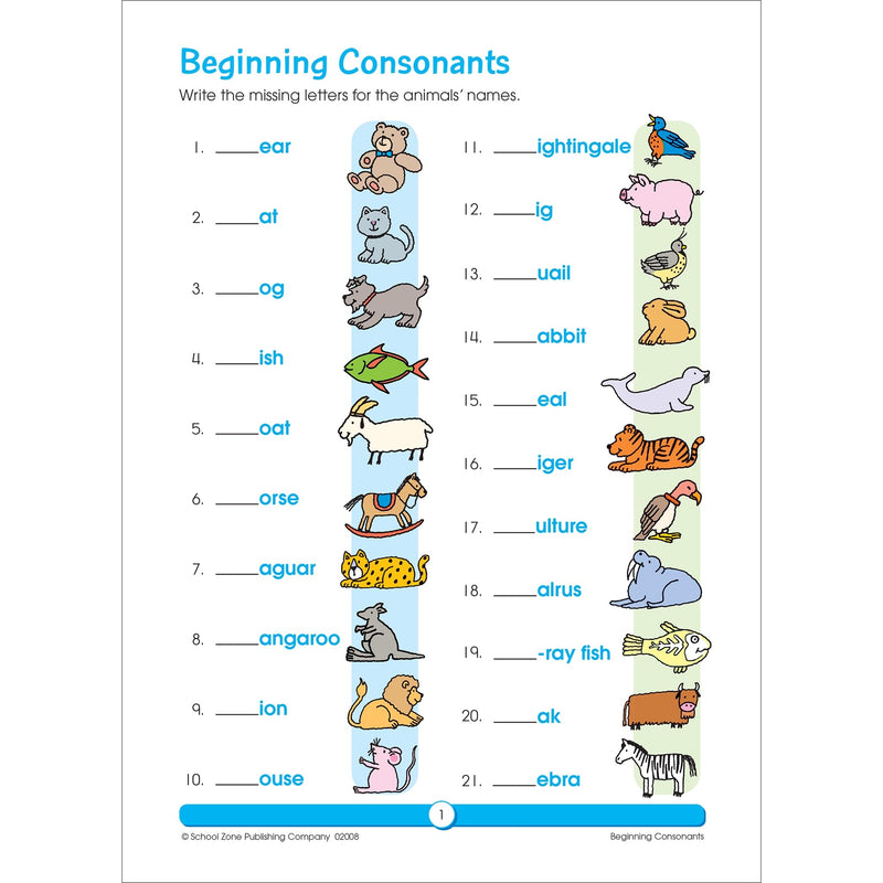 School Zone  Phonics Review Workbook  32 Pages, Ages 7 To 9, 2Nd Grade, 3Rd Grade, Consonants, Vowels, Blends, Compound Words,,Used