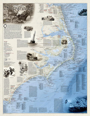 National Geographic Shipwrecks Of The Outer Banks Wall Map  Laminated (28 X 36 In) (National Geographic Reference Map),New
