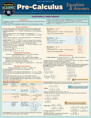 Precalculus Equations & Answers (Quickstudy Reference Guide),Used
