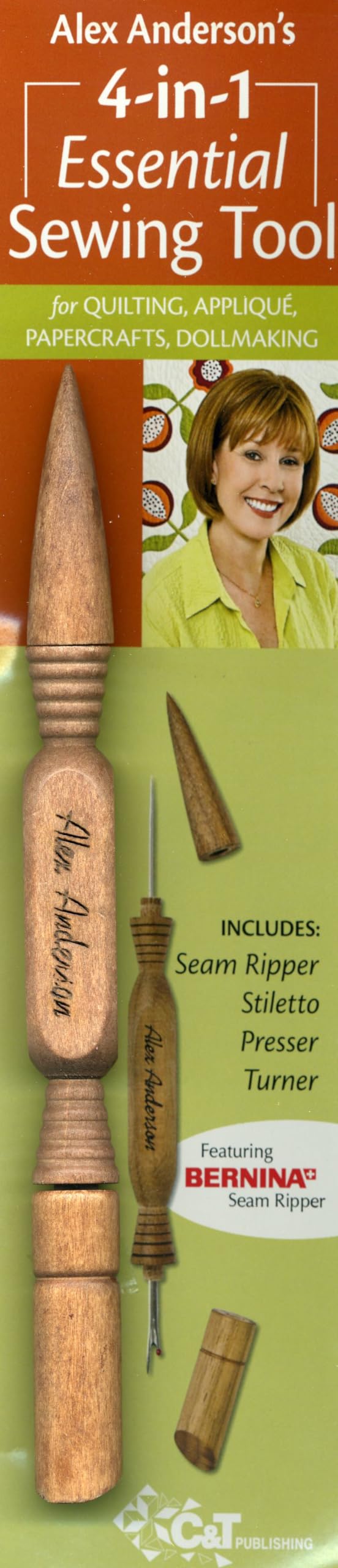 Alex Anderson's 4in1 Essential Sewing Tool: Includes Seam Ripper, Stiletto, Presser, and Turner,Used