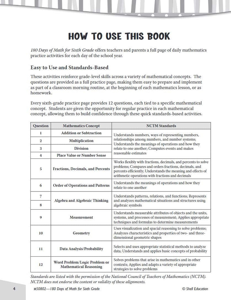 180 Days?: Mathematics for 6th Grade Practice Workbook for Classroom and Home, Cool and Fun Practice Created by Teachers (180 Da,Used