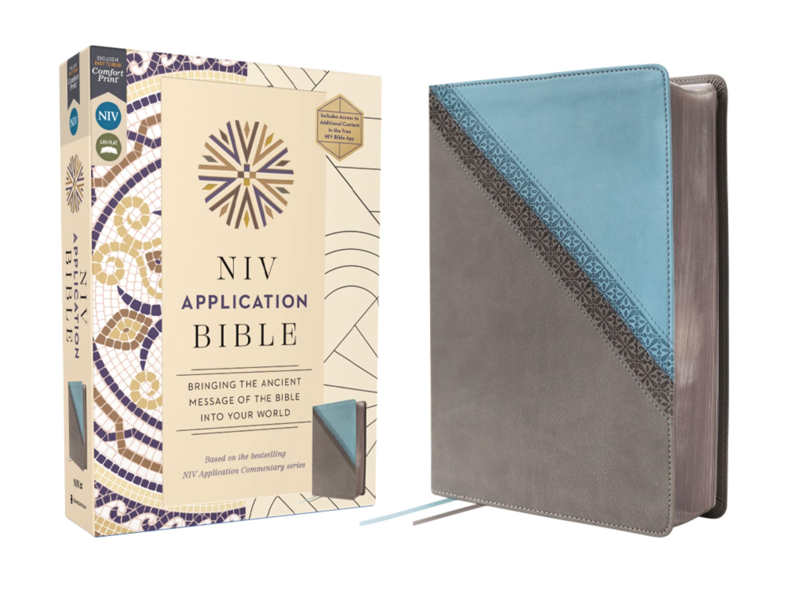Niv Application Bible, Leathersoft, Teal/Grey, Red Letter, Comfort Print: Bringing The Ancient Message Of The Bible Into Your Wo