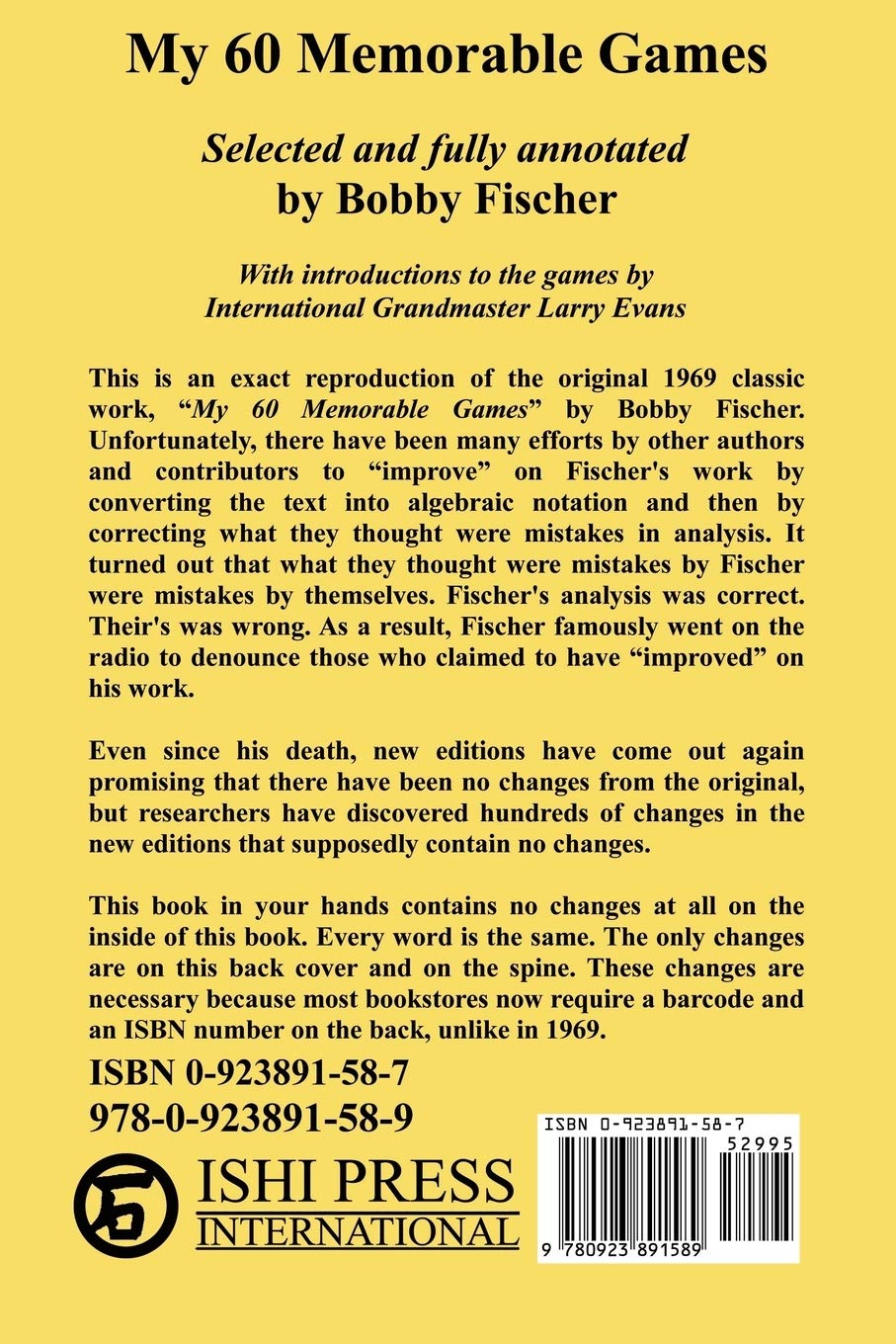 My 60 Memorable Games: Selected and fully annotated by Bobby Fischer,New