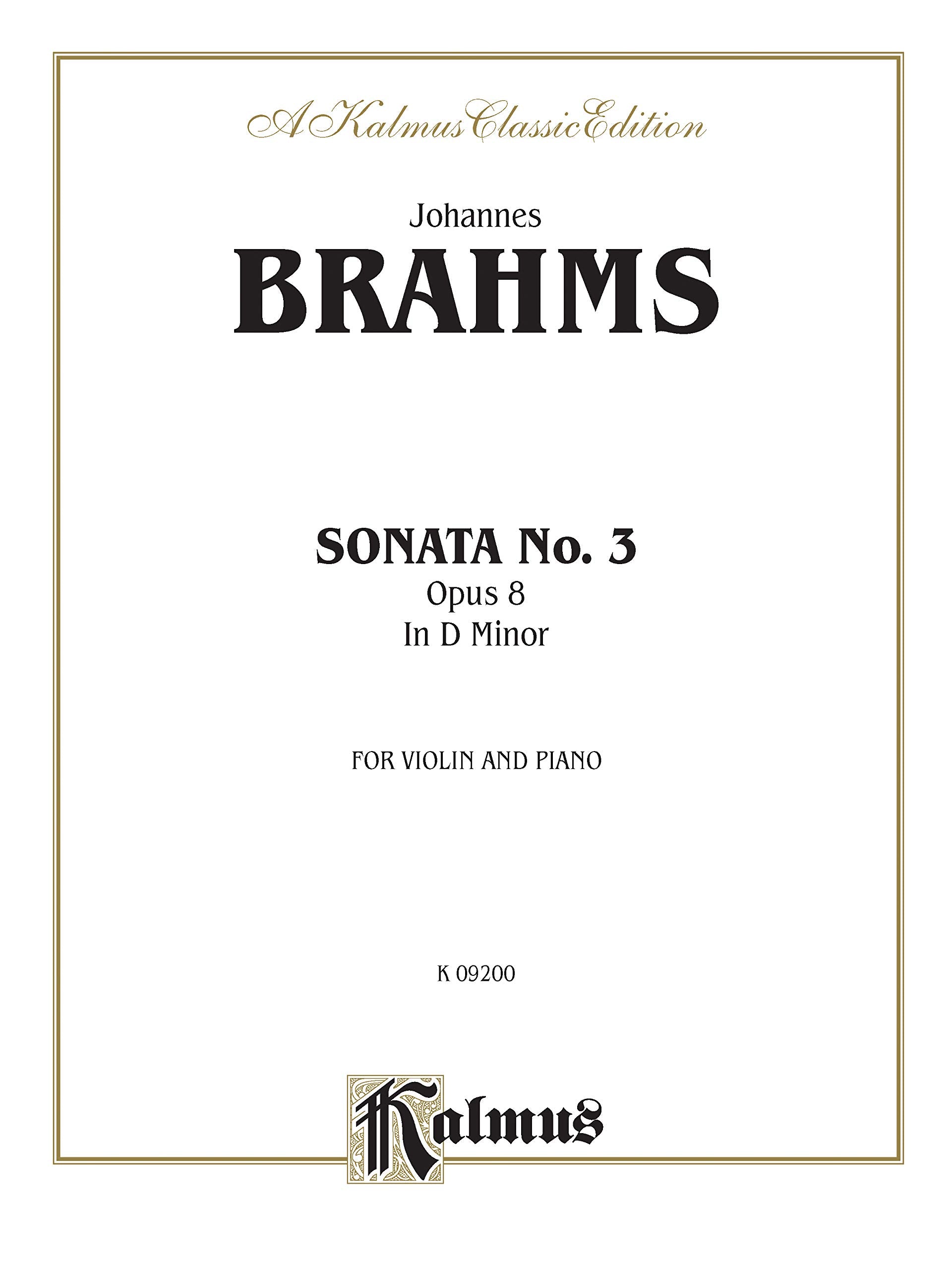 Sonata in D Minor, Op. 108, Kalmus Edition,Used