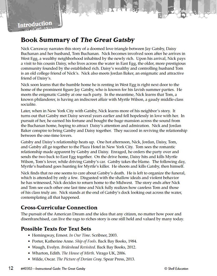 The Great Gatsby: An Instructional Guide for Literature  Novel Study Guide for High School Literature with Close Reading and Wr,Used