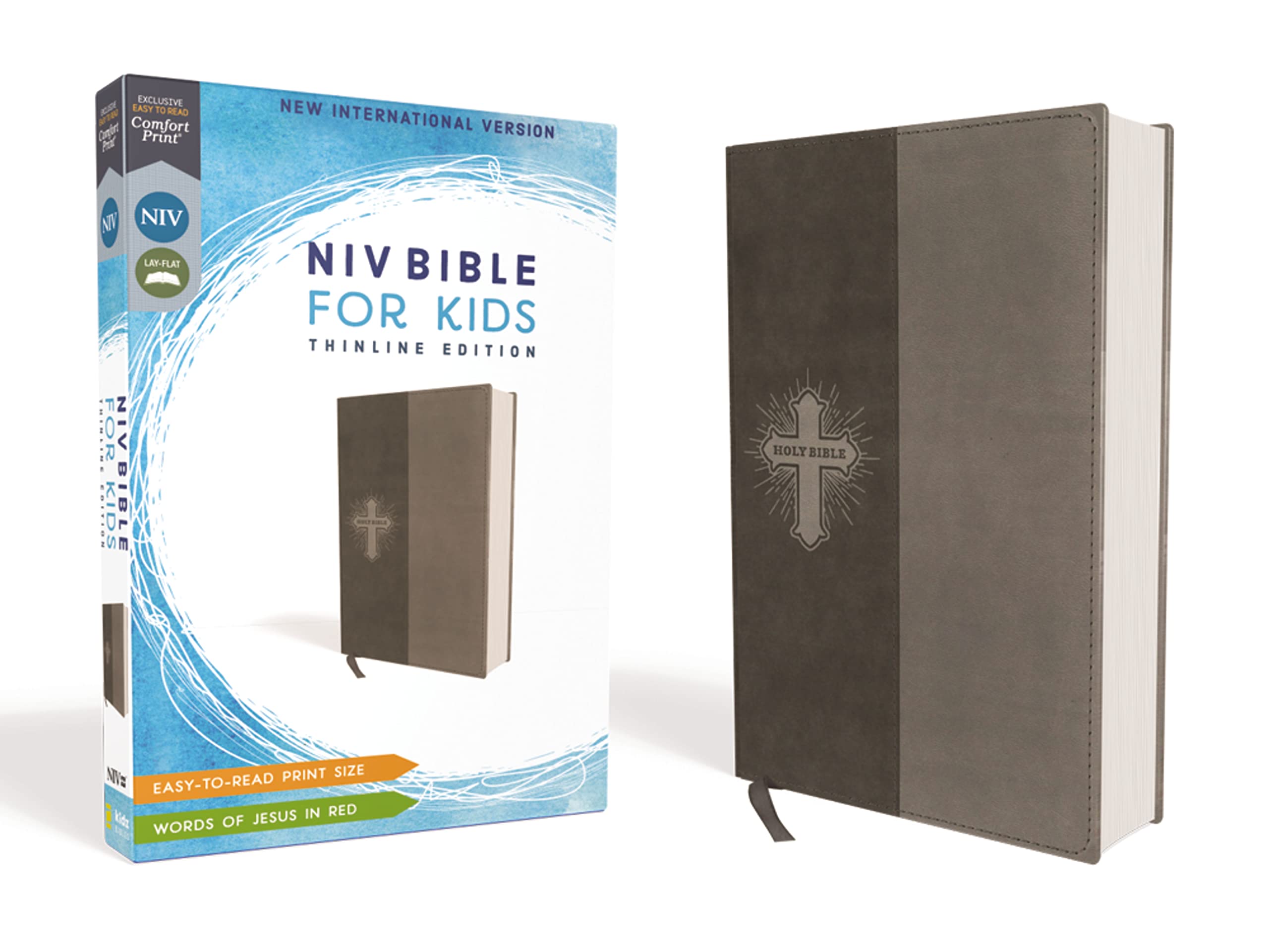 Niv, Bible For Kids, Leathersoft, Gray, Red Letter, Comfort Print: Thinline Edition
