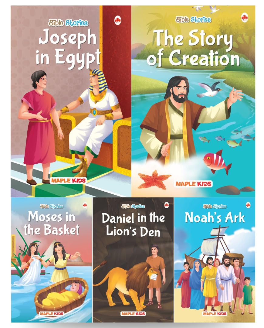 Story Books For Kids - Bible Stories (Set Of 5 Books) - The Story Of Creation, Noahs Ark, Joseph In Egypt, Moses In The Basket, Daniel In The Lions Den