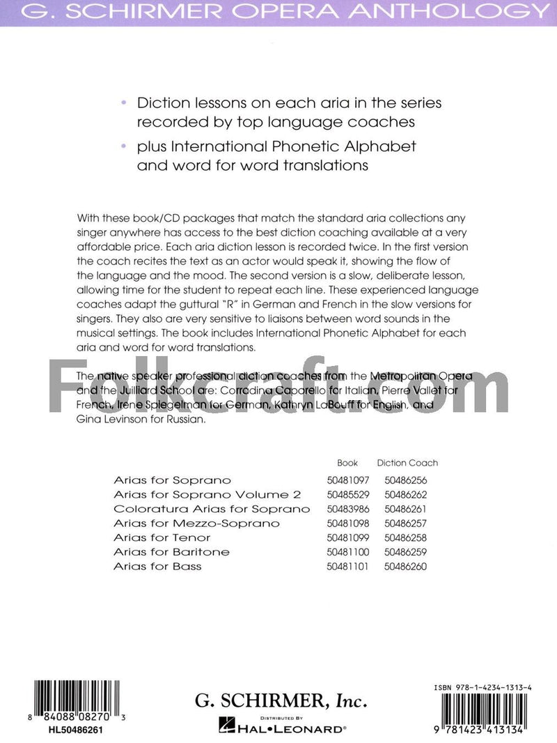 Diction Coach Coloratura Arias For Soprano G. Schirmeropera Anthology Book/Ao (Diction Coach  G. Schirmer Opera Anthology)