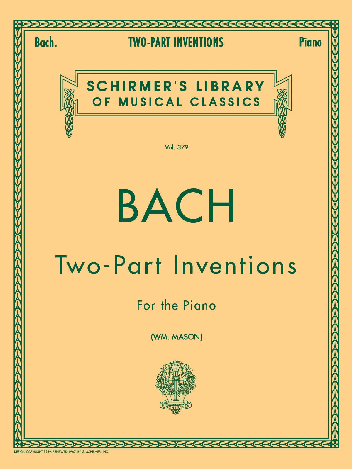 Bach Twopart Inventions For The Piano (Schirmer'S Library Of Musical Classics, Vol.379)-used