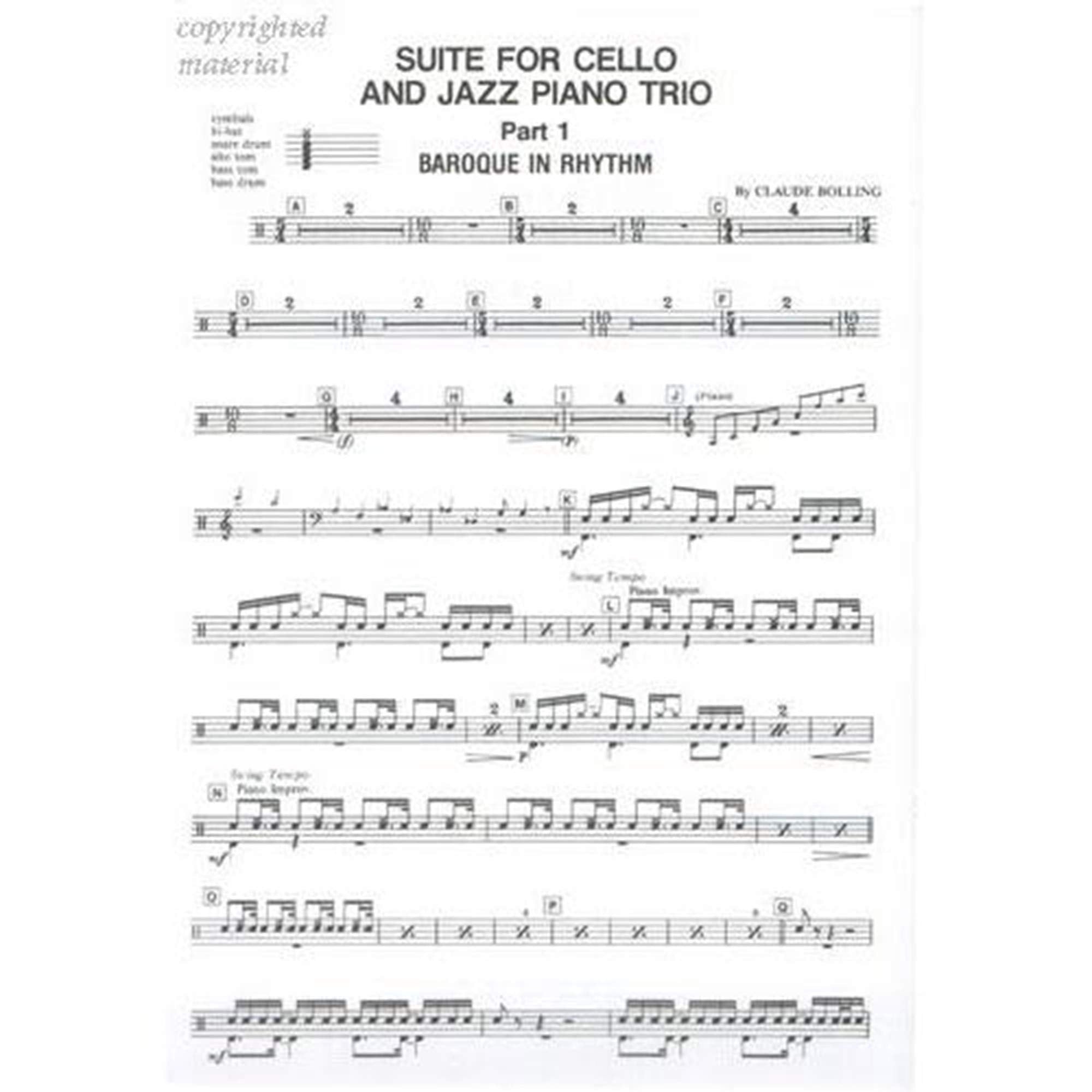 Suite for Cello and Jazz Piano Trio: Set of Parts,New