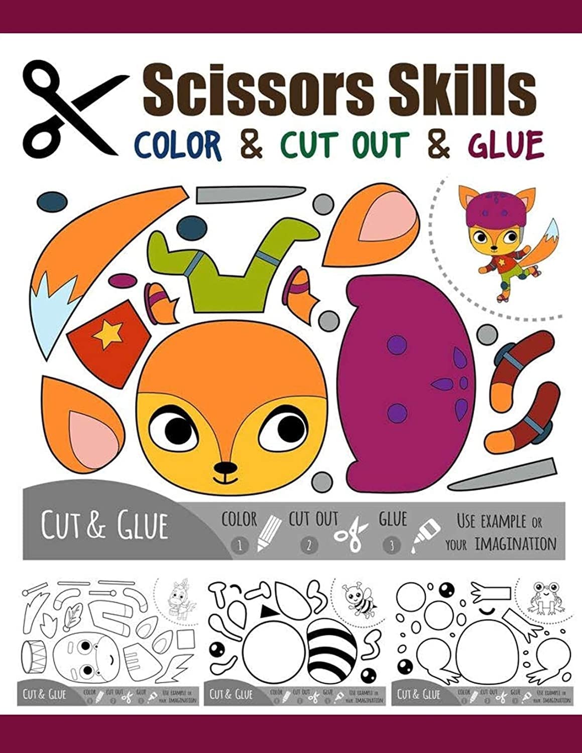 Scissors Skill Color & Cut out and Glue: 50 Cutting and Paste Skills Workbook, Preschool and Kindergarten, Ages 3 to 5, Scissor ,Used
