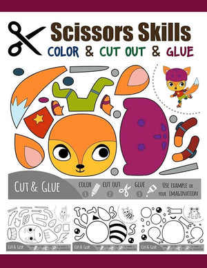 Scissors Skill Color & Cut out and Glue: 50 Cutting and Paste Skills Workbook, Preschool and Kindergarten, Ages 3 to 5, Scissor ,Used