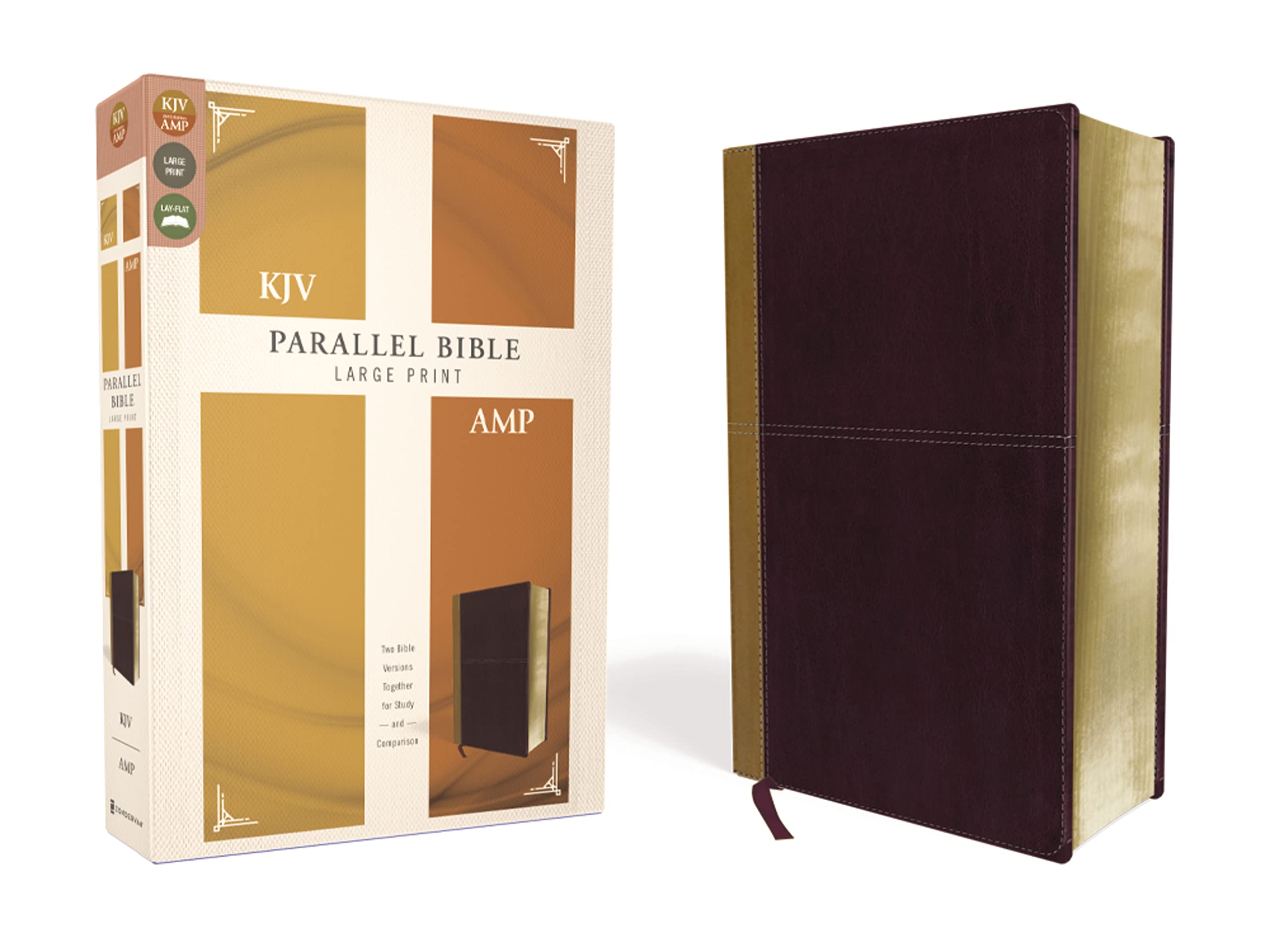 KJV, Amplified, Parallel Bible, Large Print, Leathersoft, Tan/Burgundy, Red Letter: Two Bible Versions Together for Study and Co,Used