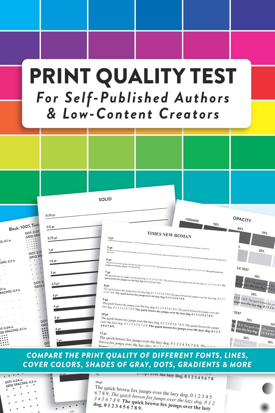 Print Quality Test For SelfPublished Authors & LowContent Creators: Compare The Print Quality of Different Fonts, Lines, Cover,Used
