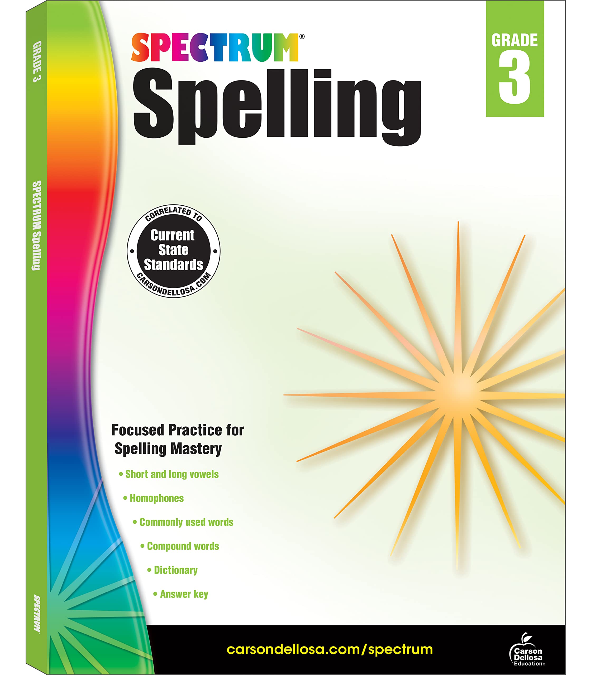 Spectrum Grade 3 Spelling Workbook, Compound Words, Dictionary Skills, Homophones, Vowels, Vocabulary, Grammar, and More, Langua,New