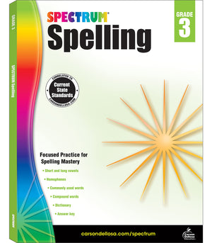 Spectrum Grade 3 Spelling Workbook, Compound Words, Dictionary Skills, Homophones, Vowels, Vocabulary, Grammar, and More, Langua,Used