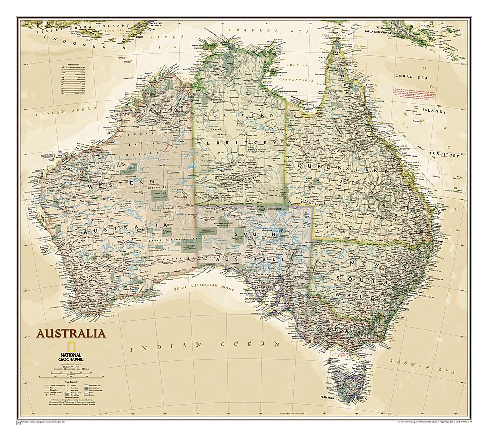 National Geographic Australia Wall Map  Executive  Laminated (30.25 x 27.25 in) (National Geographic Reference Map),New