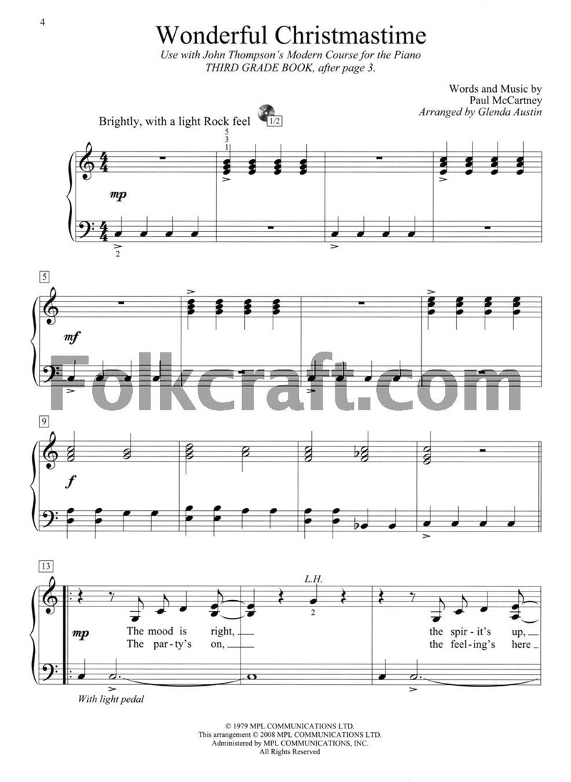 Christmas Piano Solos  Third Grade (Book Only): John Thompson's Modern Course for the Piano,Used