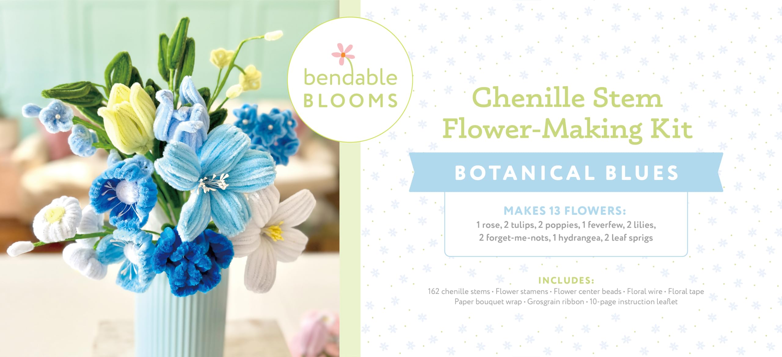 Bendable Blooms Chenille Stem FlowerMaking Kit Botanical Blues: Everything You Need To Make A Beautiful Floral Bouquet: Over 14