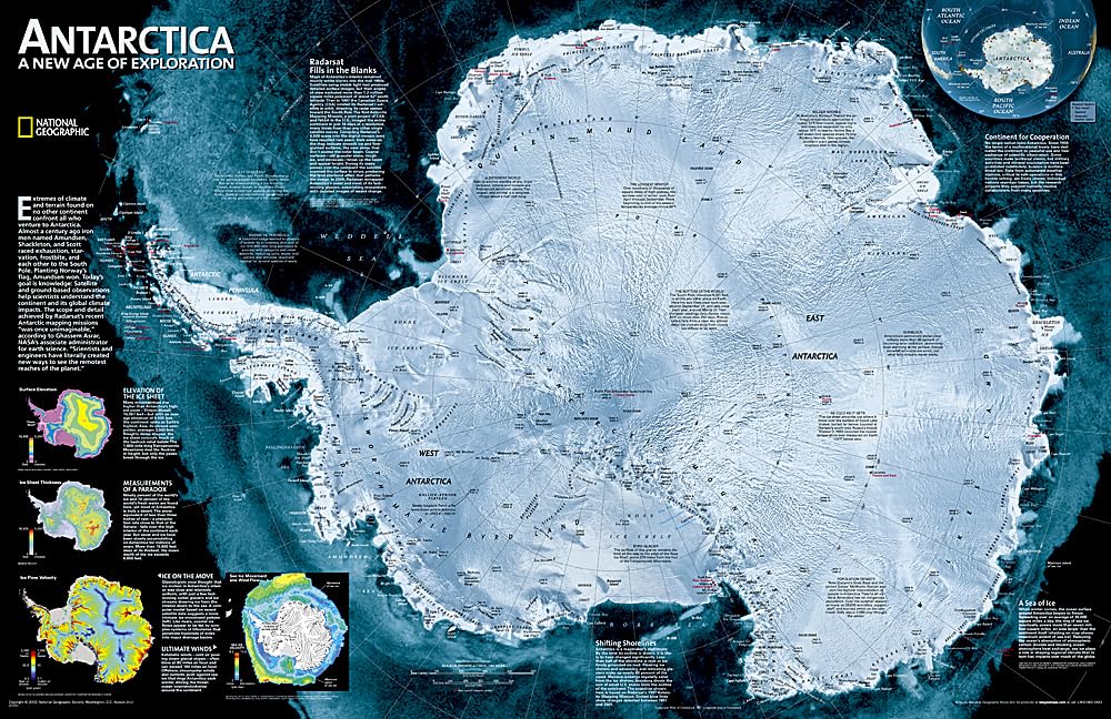 National Geographic Antarctica Satellite Wall Map (31.25 x 20.25 in) (National Geographic Reference Map),Used