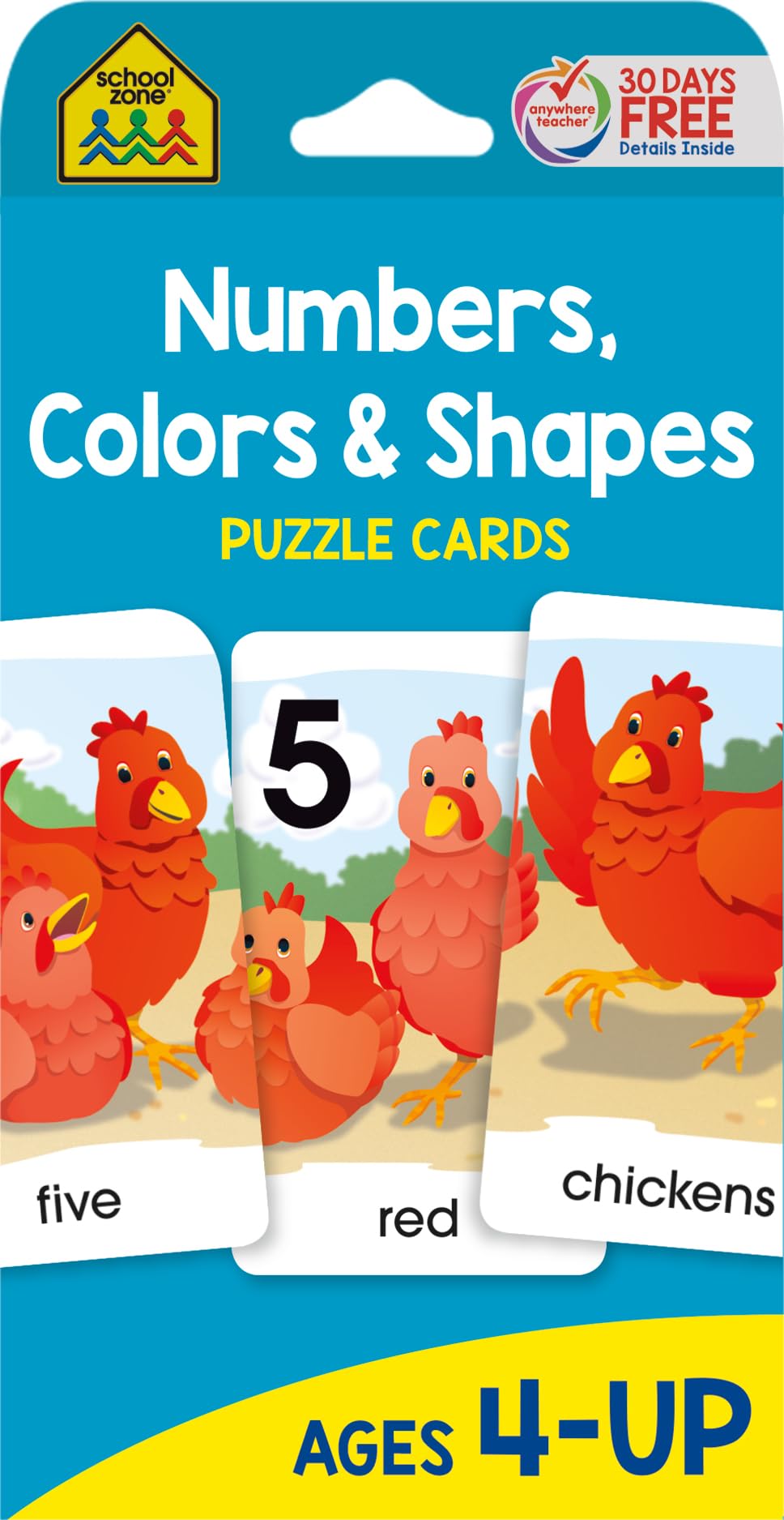 School Zone  Numbers, Colors & Shapes Puzzle Cards  Ages 4+, Numbers, Words, Vocabulary, Animal Names, Counting, And More,New
